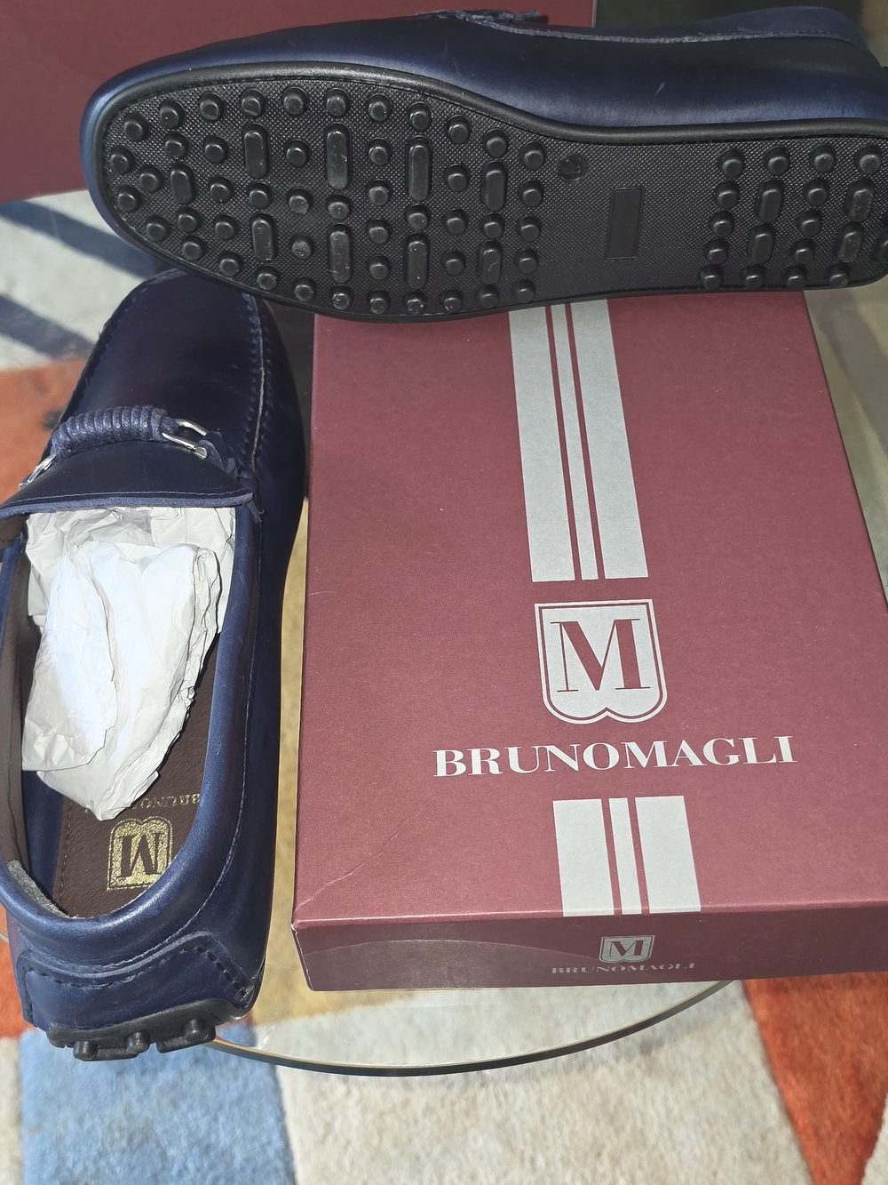 Bruno Magli Navy Leather Bit-Trim Driving Loafers